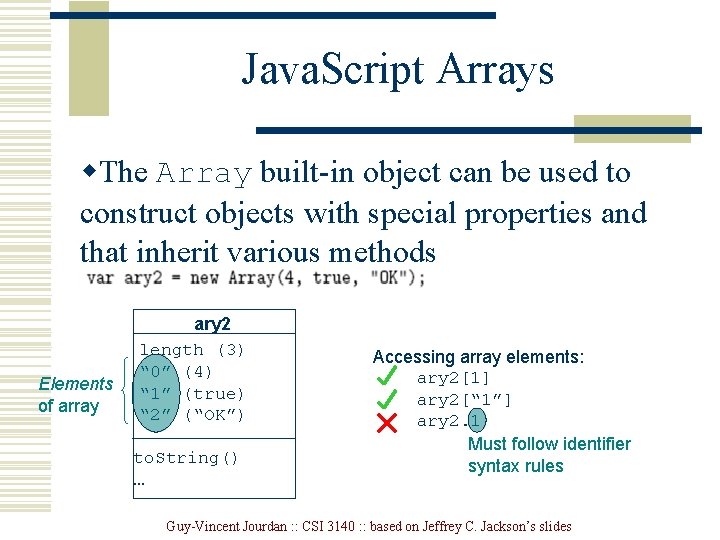 Java. Script Arrays w. The Array built-in object can be used to construct objects Java. Script Arrays w. The Array built-in object can be used to construct objects