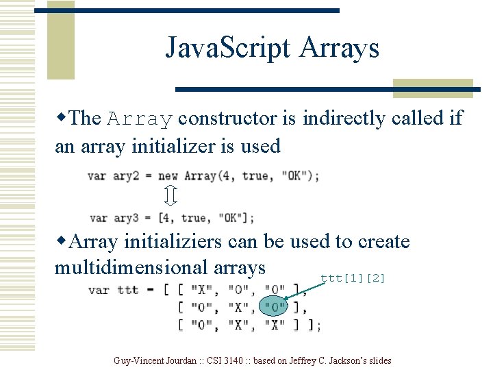 Java. Script Arrays w. The Array constructor is indirectly called if an array initializer Java. Script Arrays w. The Array constructor is indirectly called if an array initializer