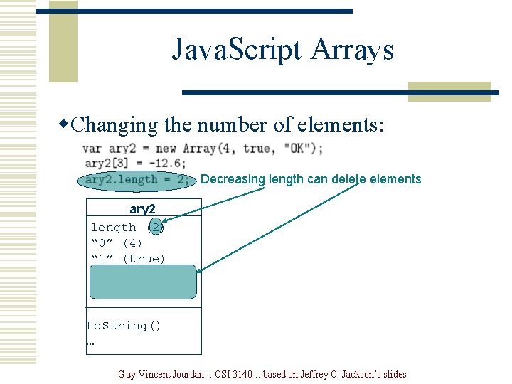Java. Script Arrays w. Changing the number of elements: Decreasing length can delete elements Java. Script Arrays w. Changing the number of elements: Decreasing length can delete elements
