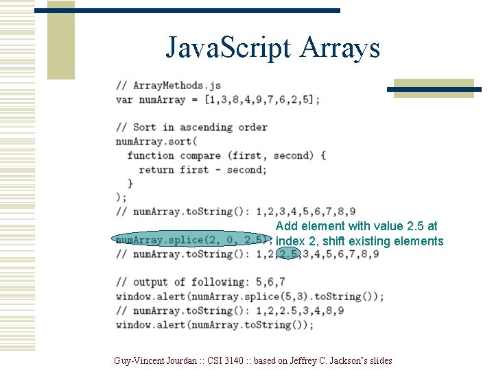 Java. Script Arrays Add element with value 2. 5 at index 2, shift existing Java. Script Arrays Add element with value 2. 5 at index 2, shift existing