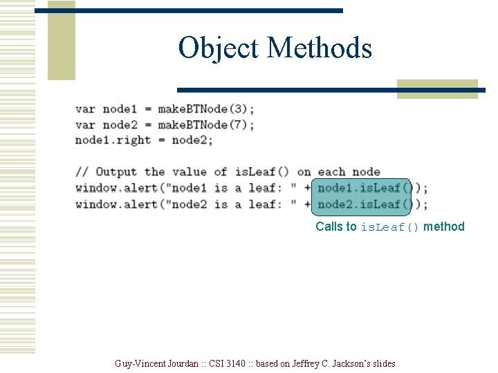Object Methods Calls to is. Leaf() method Guy-Vincent Jourdan : : CSI 3140 : Object Methods Calls to is. Leaf() method Guy-Vincent Jourdan : : CSI 3140 :