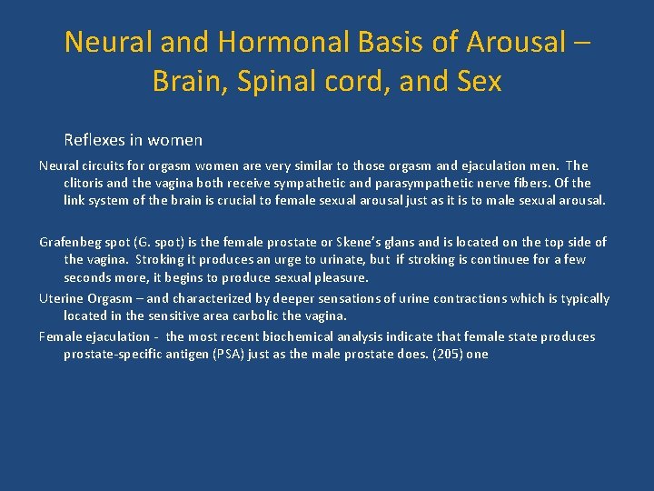 Neural and Hormonal Basis of Arousal – Brain, Spinal cord, and Sex Reflexes in