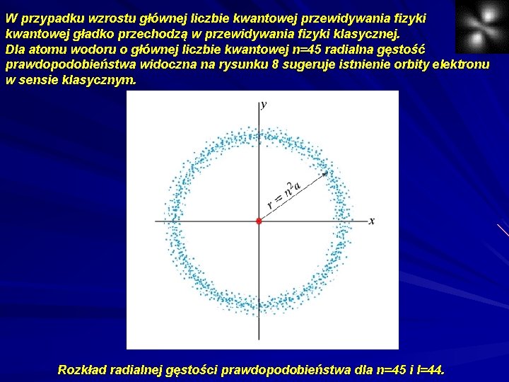 W przypadku wzrostu głównej liczbie kwantowej przewidywania fizyki kwantowej gładko przechodzą w przewidywania fizyki