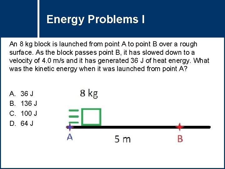 Energy Problems Question Title I An 8 kg block is launched from point A