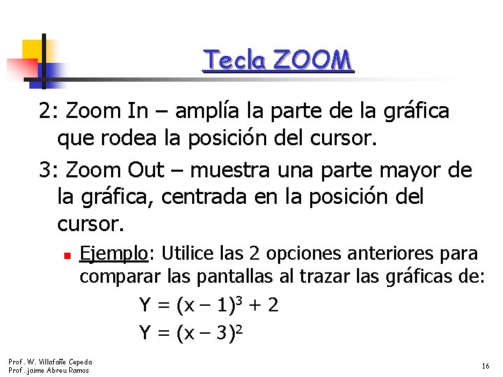 Tecla ZOOM 2: Zoom In – amplía la parte de la gráfica que rodea