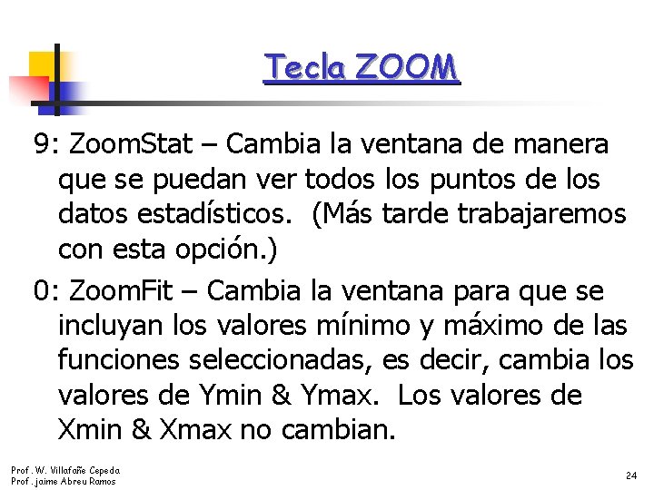 Tecla ZOOM 9: Zoom. Stat – Cambia la ventana de manera que se puedan