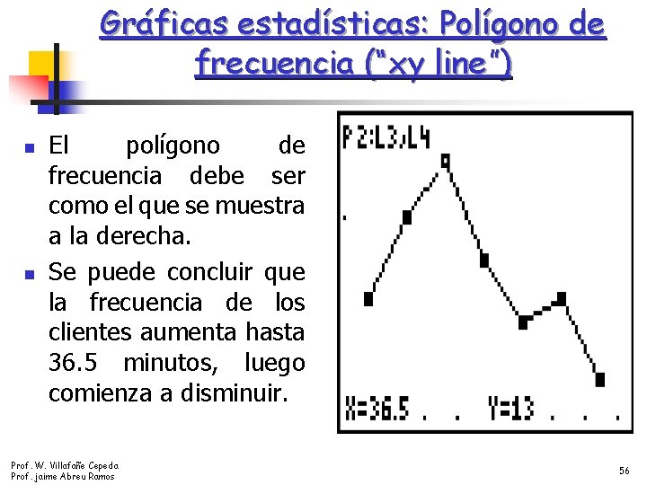Gráficas estadísticas: Polígono de frecuencia (“xy line”) n n El polígono de frecuencia debe