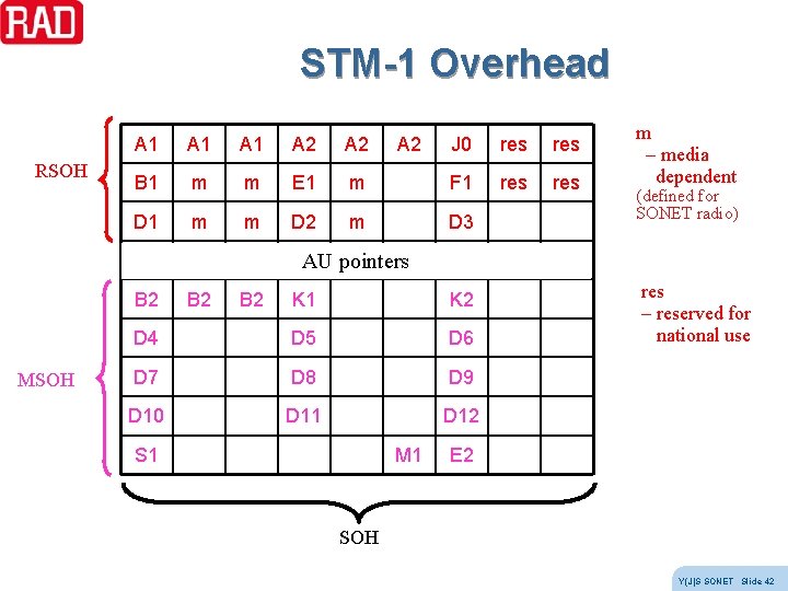 STM-1 Overhead RSOH A 1 A 1 A 2 B 1 m m E STM-1 Overhead RSOH A 1 A 1 A 2 B 1 m m E