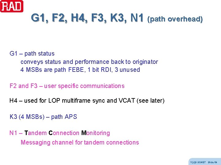 G 1, F 2, H 4, F 3, K 3, N 1 (path overhead) G 1, F 2, H 4, F 3, K 3, N 1 (path overhead)