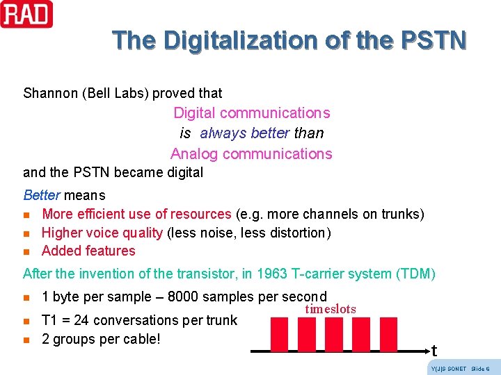 The Digitalization of the PSTN Shannon (Bell Labs) proved that Digital communications is always The Digitalization of the PSTN Shannon (Bell Labs) proved that Digital communications is always
