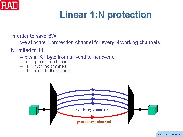 Linear 1: N protection In order to save BW we allocate 1 protection channel Linear 1: N protection In order to save BW we allocate 1 protection channel