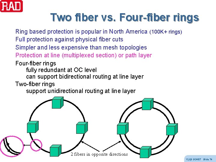 Two fiber vs. Four-fiber rings Ring based protection is popular in North America (100 Two fiber vs. Four-fiber rings Ring based protection is popular in North America (100
