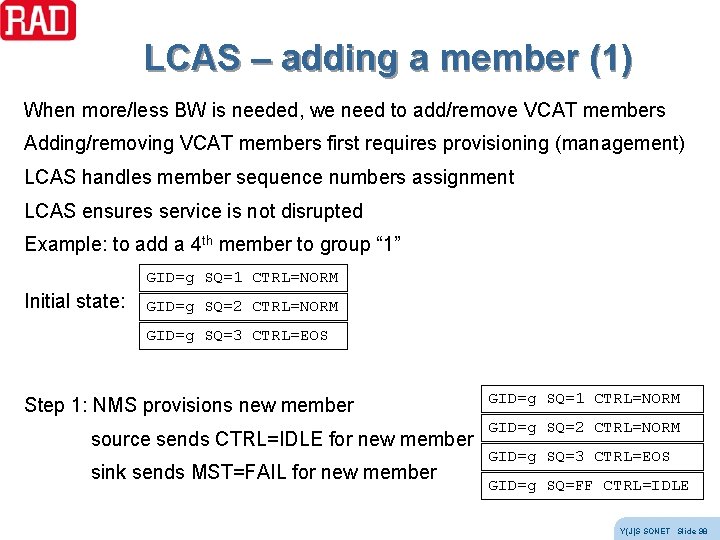 LCAS – adding a member (1) When more/less BW is needed, we need to LCAS – adding a member (1) When more/less BW is needed, we need to