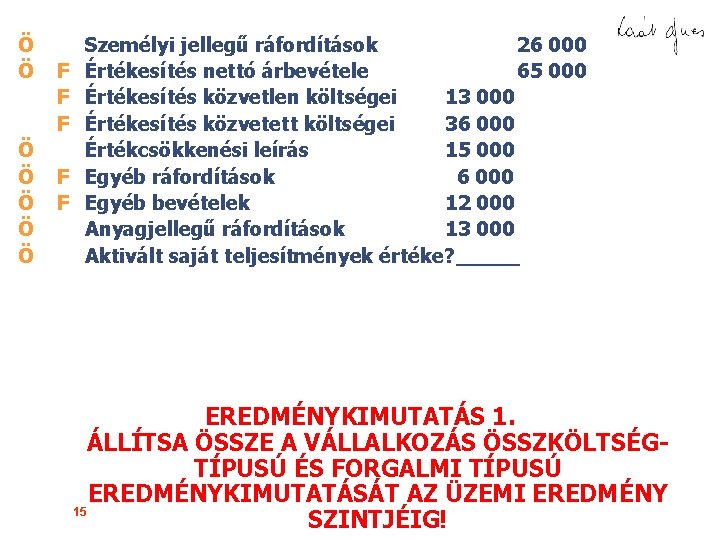 Ö Ö Ö Ö F F F Személyi jellegű ráfordítások 26 000 Értékesítés nettó