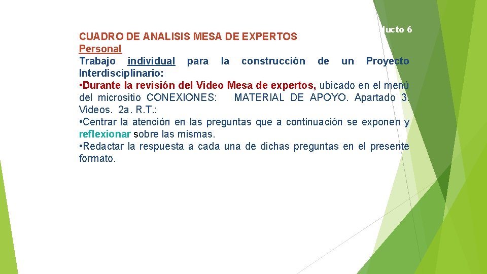 Producto 6 CUADRO DE ANALISIS MESA DE EXPERTOS Personal Trabajo individual para la construcción