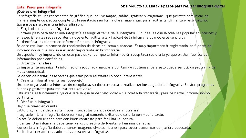 5 i: Producto 13. Lista de pasos para realizar infografía digital Lista. Pasos para