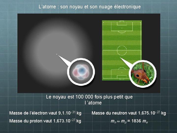 L’atome : son noyau et son nuage électronique Le noyau est 100 000 fois