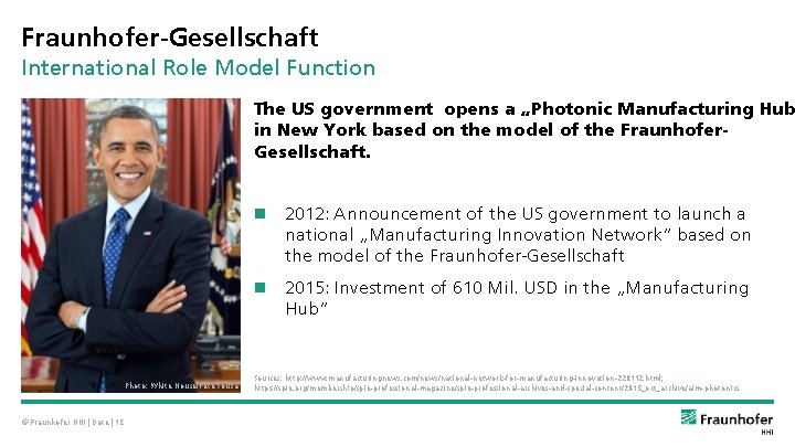 Fraunhofer-Gesellschaft International Role Model Function The US government opens a „Photonic Manufacturing Hub in