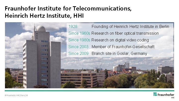 Fraunhofer Institute for Telecommunications, Heinrich Hertz Institute, HHI 1928 Founding of Heinrich Hertz Institute