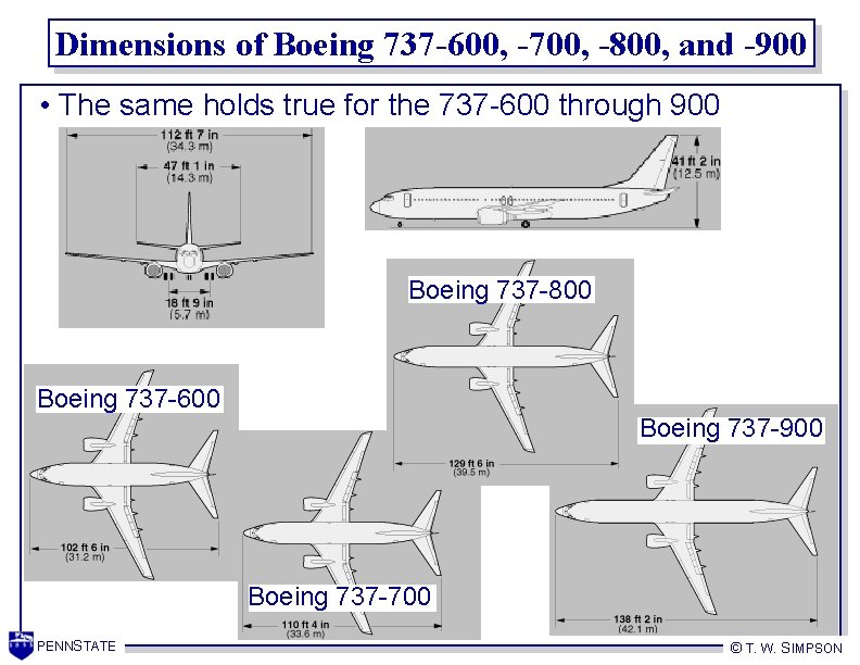 Dimensions of Boeing 737 -600, -700, -800, and -900 • The same holds true
