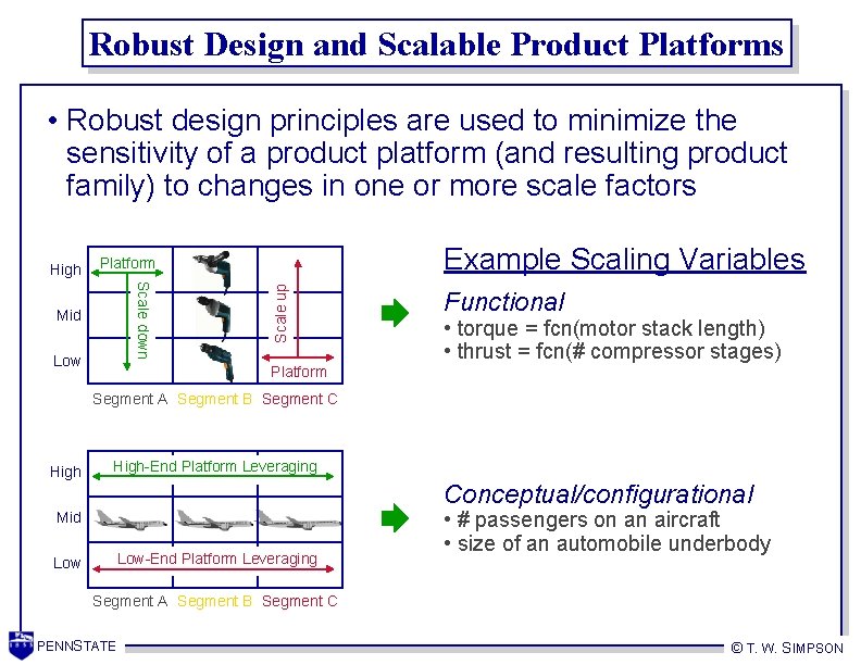 Robust Design and Scalable Product Platforms • Robust design principles are used to minimize