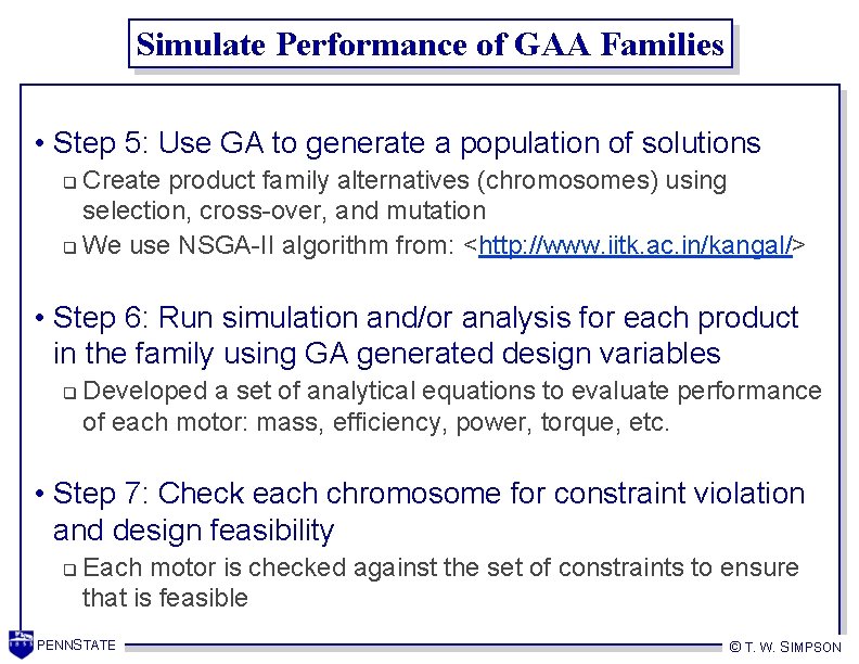 Simulate Performance of GAA Families • Step 5: Use GA to generate a population
