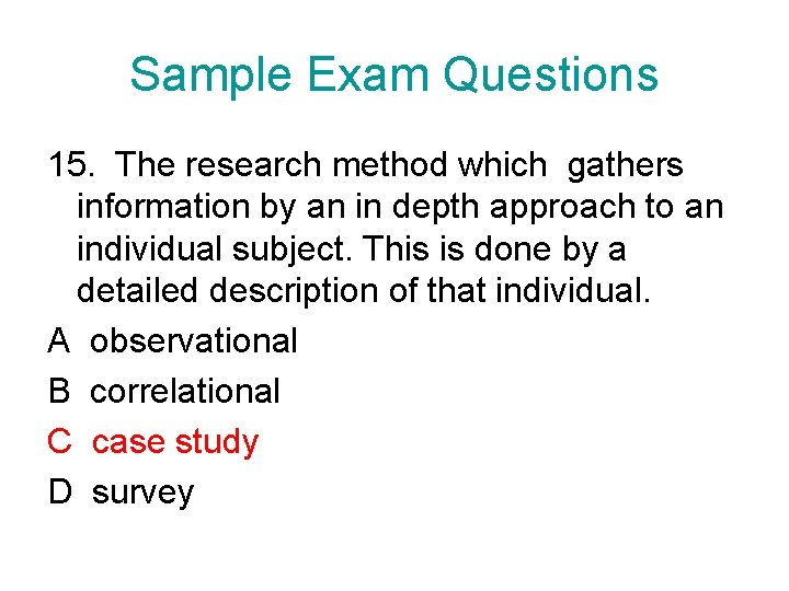 Sample Exam Questions 1 The ways in which