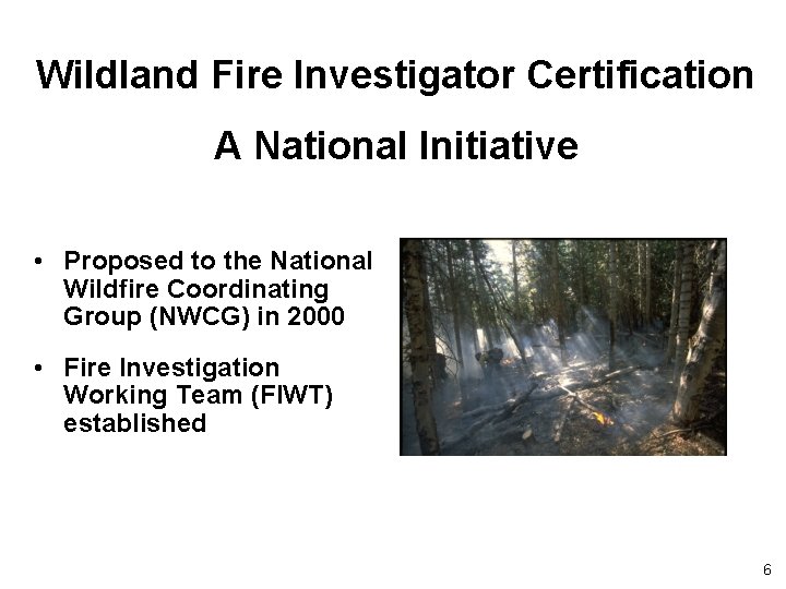 Wildland Fire Investigator Certification A National Initiative • Proposed to the National Wildfire Coordinating