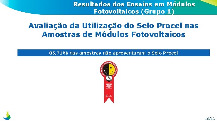 Resultados Ensaios em Módulos Fotovoltaicos (Grupo 1) Avaliação da Utilização do Selo Procel nas