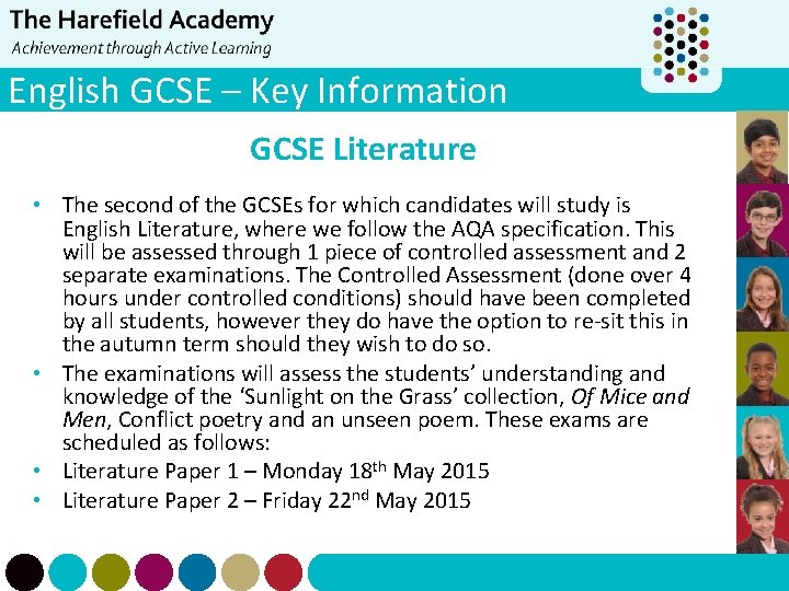 English GCSE – Key Information GCSE Literature • The second of the GCSEs for