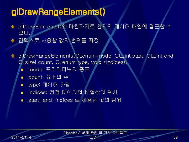 gl. Draw. Range. Elements() gl. Draw. Elements()와 마찬가지로 임의의 데이터 배열에 접근할 수 있다. gl. Draw. Range. Elements() gl. Draw. Elements()와 마찬가지로 임의의 데이터 배열에 접근할 수 있다.