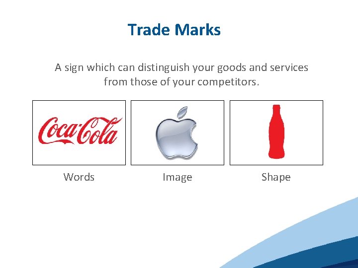 Trade Marks A sign which can distinguish your goods and services from those of