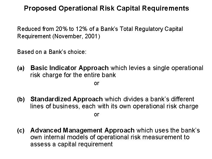 Proposed Operational Risk Capital Requirements Reduced from 20% to 12% of a Bank’s Total