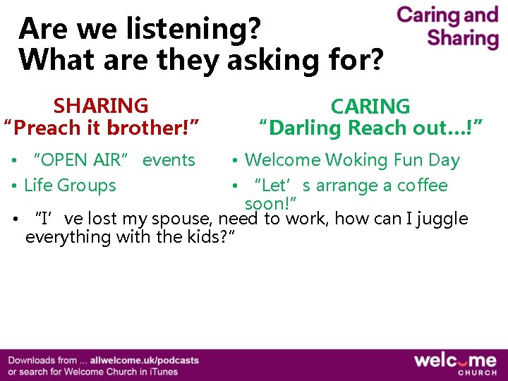Are we listening? What are they asking for? SHARING “Preach it brother!” • “OPEN Are we listening? What are they asking for? SHARING “Preach it brother!” • “OPEN