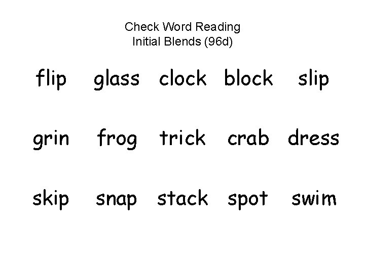 Check Word Reading Initial Blends (96 d) flip glass clock block grin frog skip
