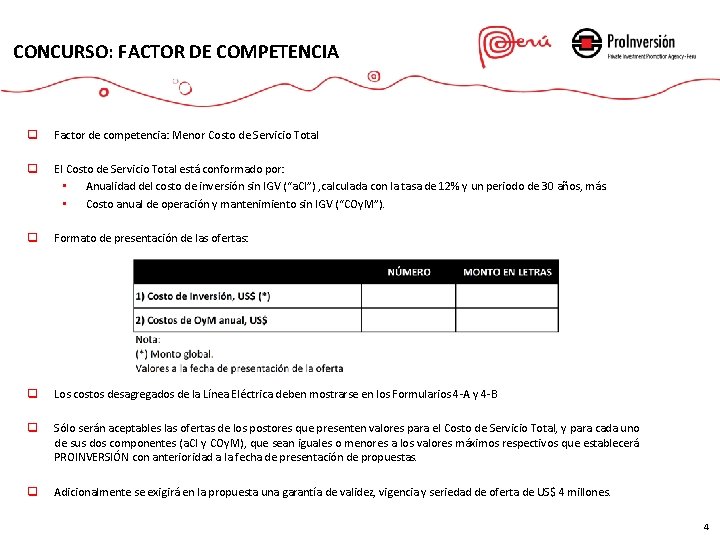CONCURSO: FACTOR DE COMPETENCIA q Factor de competencia: Menor Costo de Servicio Total q