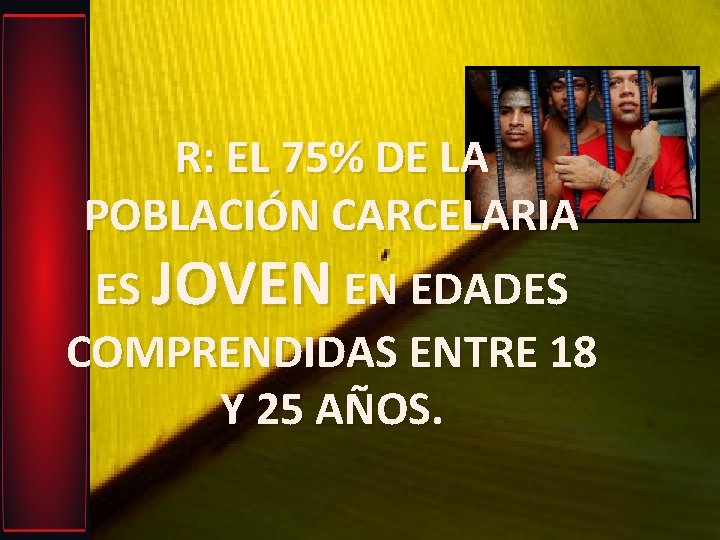 R: EL 75% DE LA POBLACIÓN CARCELARIA ES JOVEN EN EDADES COMPRENDIDAS ENTRE 18