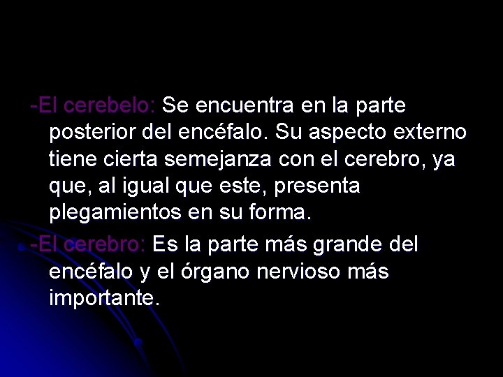 -El cerebelo: Se encuentra en la parte posterior del encéfalo. Su aspecto externo tiene