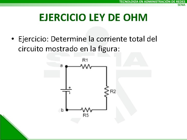 EJERCICIO LEY DE OHM • Ejercicio: Determine la corriente total del circuito mostrado en
