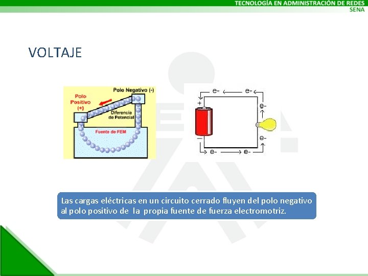 VOLTAJE Las cargas eléctricas en un circuito cerrado fluyen del polo negativo al polo