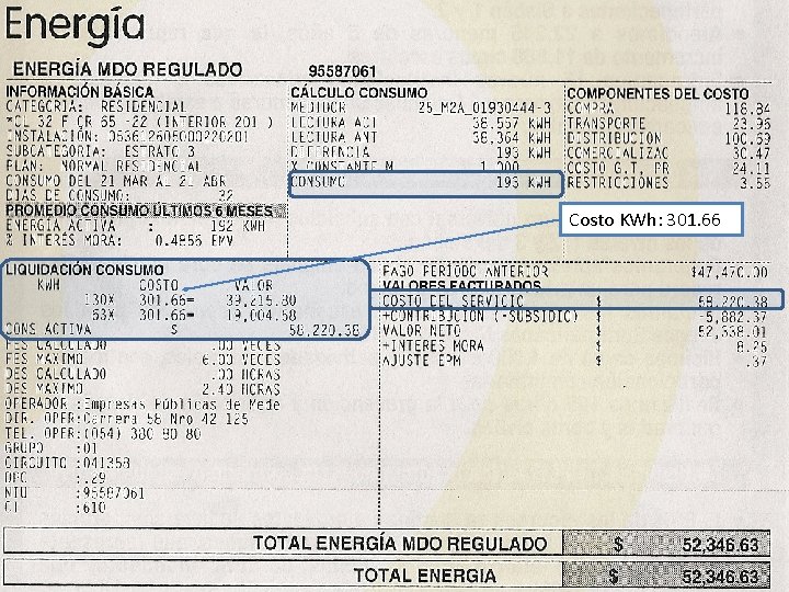 Costo KWh: 301. 66 