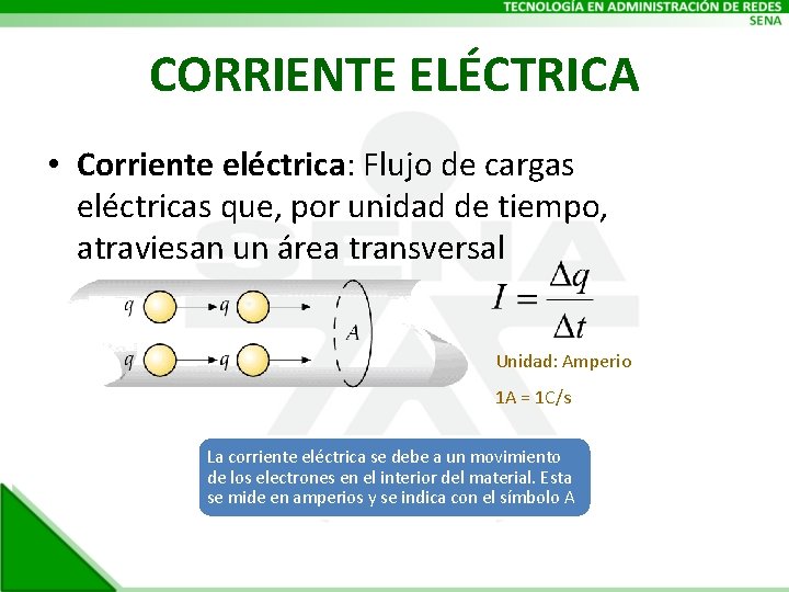 CORRIENTE ELÉCTRICA • Corriente eléctrica: Flujo de cargas eléctricas que, por unidad de tiempo,