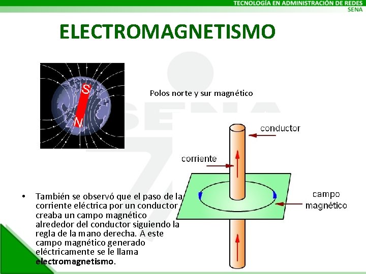 ELECTROMAGNETISMO Polos norte y sur magnético • También se observó que el paso de