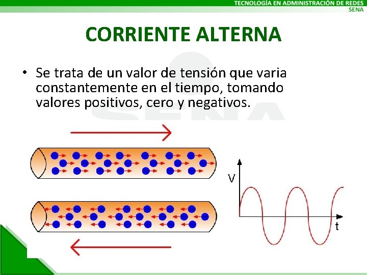 CORRIENTE ALTERNA • Se trata de un valor de tensión que varia constantemente en