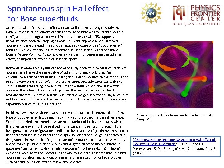 Spontaneous spin Hall effect for Bose superfluids Atom-optical lattice systems offer a clean, well-controlled