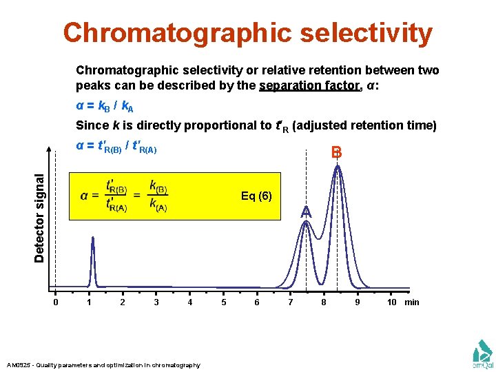 Chromatographic selectivity or relative retention between two peaks can be described by the separation