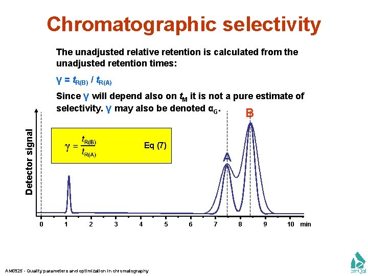 Chromatographic selectivity The unadjusted relative retention is calculated from the unadjusted retention times: γ