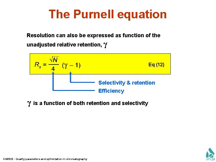 The Purnell equation Resolution can also be expressed as function of the unadjusted relative