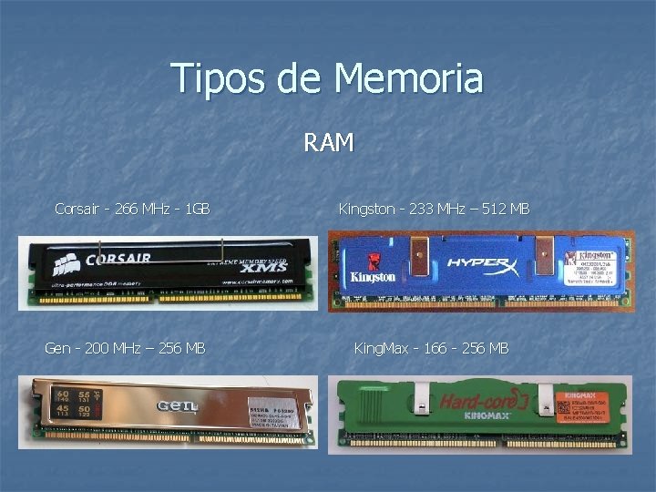 Tipos de Memoria RAM Corsair - 266 MHz - 1 GB Gen - 200