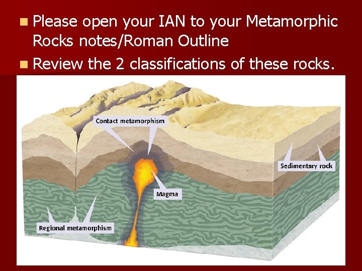 n Please open your IAN to your Metamorphic Rocks notes/Roman Outline n Review the